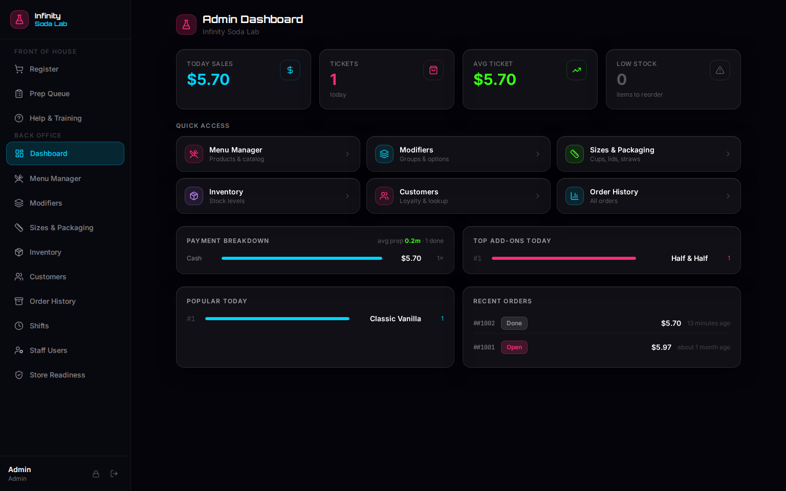 Dirty Soda POS project screenshot