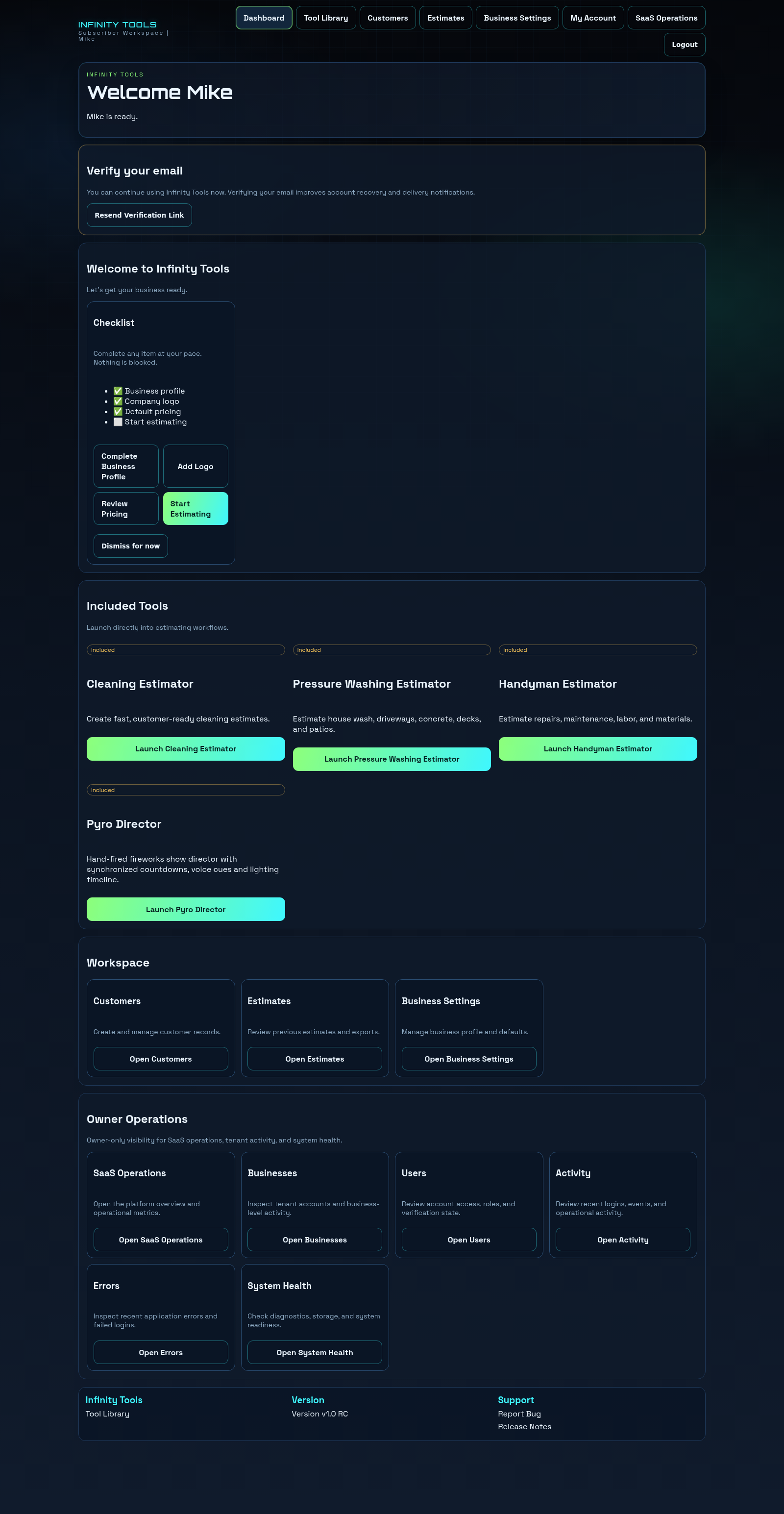 Infinity software workspace preview